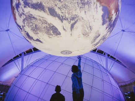 Gaia at night inside Dynamic Earth, Edinburgh